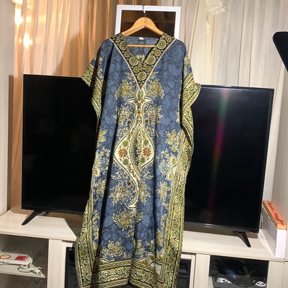 House dress/mumu, blue, Bohemian, style pattern, Long, XL women’s. - Picture 1 of 3